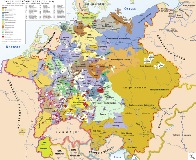 Landkarte des heiligen römischen Reiches mit dem habsburger Reich